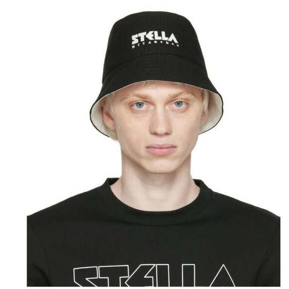 STELLA MCCARTNEY reversible logo cotton bucket hat  - Black/White - Size 58 - Picture 1 of 6